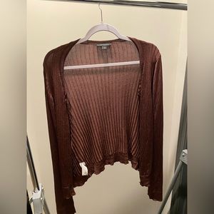 ANN TAYLOR SILKY RIBBED CROPPED ANN CARDIGAN *BROWN STONE L CLASSIC